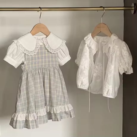 姉妹お揃いペールチェックノースリーブワンピースorスカートブルマサロペット(1395)