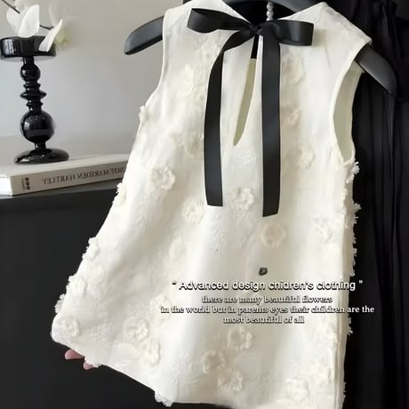 kids whiteフラワー×blackリボンタイトワンピース(1079)