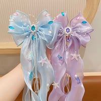 6color キラキラパーツリボンチュールヘアクリップ(930)