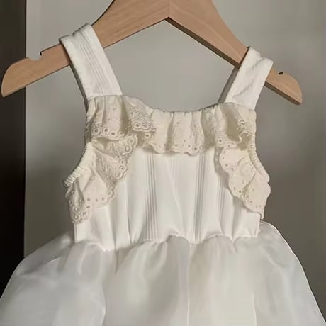 white/black 姉妹お揃いノースリーブコットンフリルシフォンワンピースorワンピース(1404)
