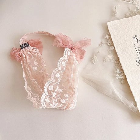 beige × pinkワイドレースヘッドバンド(238)