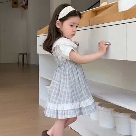 姉妹お揃いペールチェックノースリーブワンピースorスカートブルマサロペット(1395)