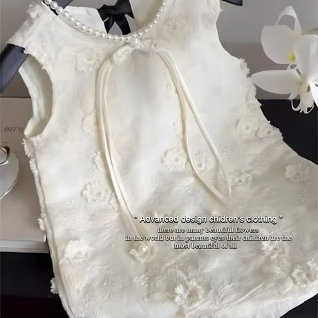 kids whiteフラワー×blackリボンタイトワンピース(1079)