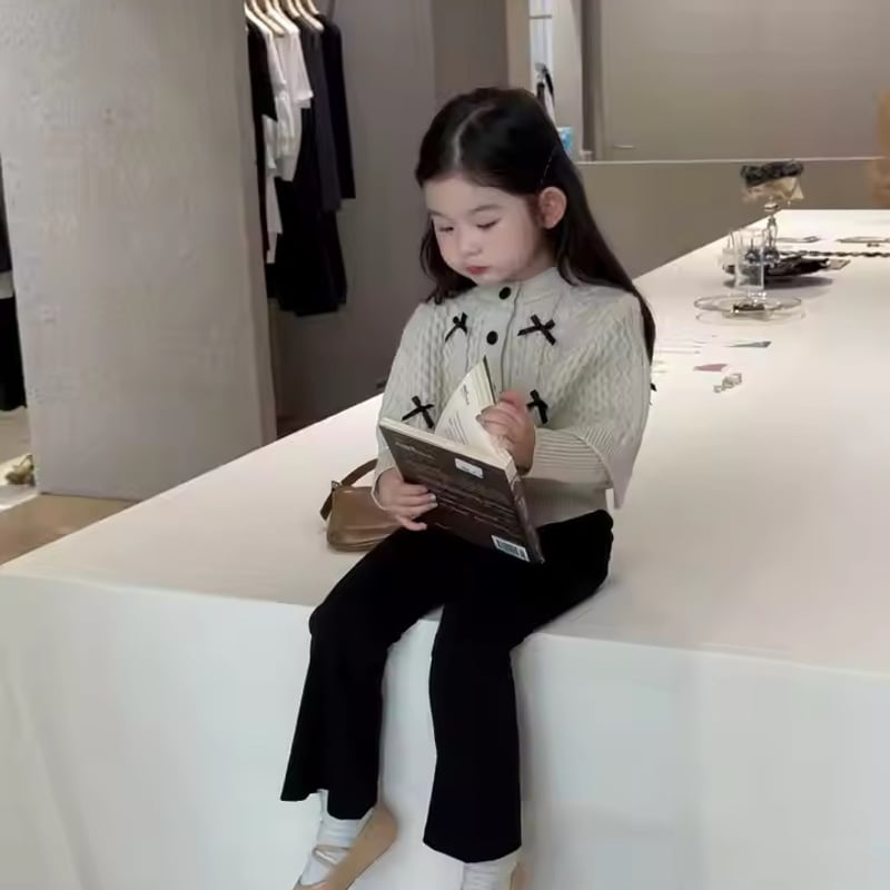 kids ケーブルニットブラックリボンポンチョカーディガン(1661