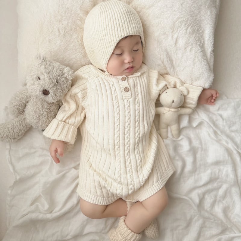 ラウンドネックリブニットロンパース(3293) | こどもふく🧸mocokids