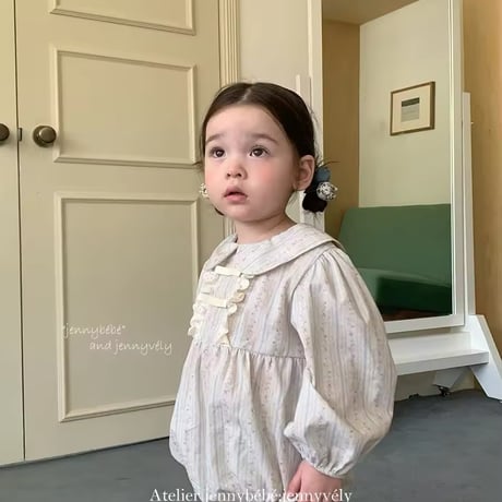 jennybebe 淡色フラワーストライプロンパース(831)