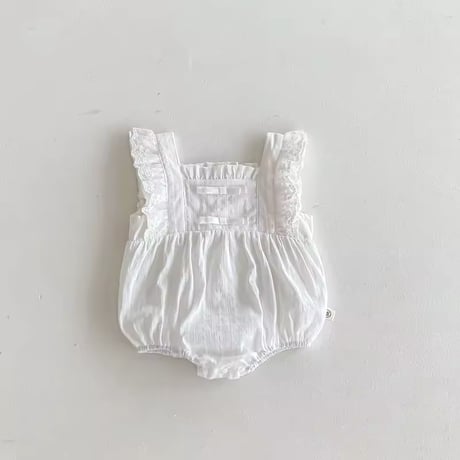 white×apricot ノースリーブコットンレースsummerロンパース(1121)