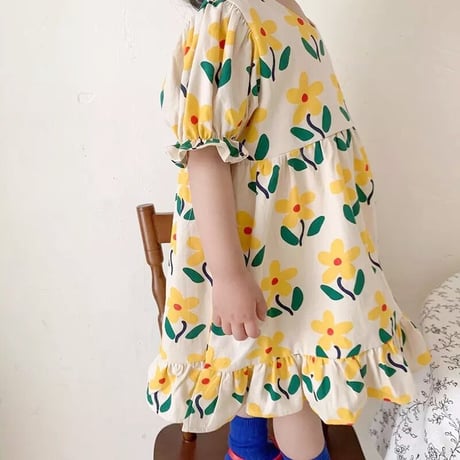 kids 2pattern花柄Vネックワンピース(1594)