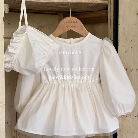 jennybebe ウエストフラワーレースパフスリーブチュールドレスロンパース(3303)