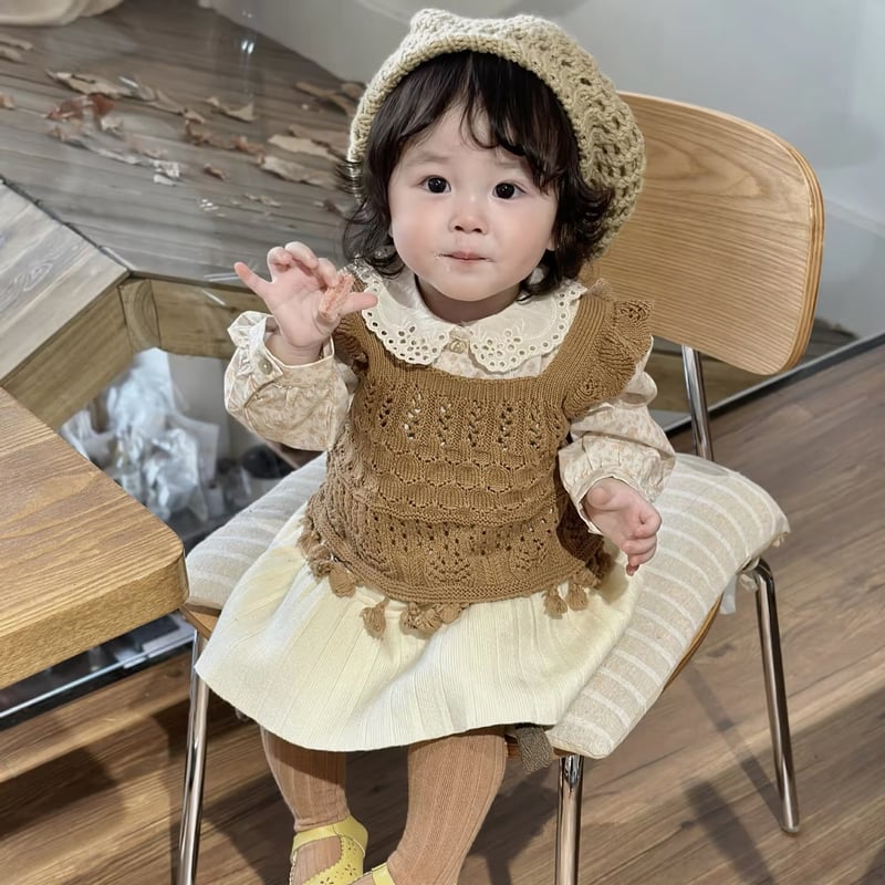 2color かぎ針編みフリンジニットベスト(714) | こどもふく moco 2color かぎ針編みフリンジニットベスト(714) | こどもふく moco