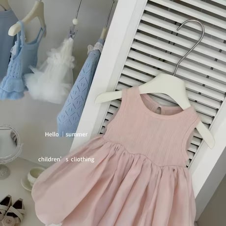 kids くすみピンクバックリボンバルーンワンピース(2257)