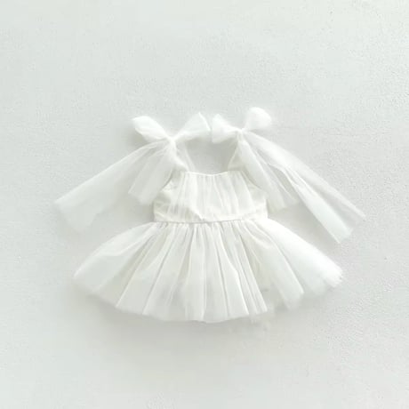 2color shoulder back ribbonチュールロンパースドレス(3354)