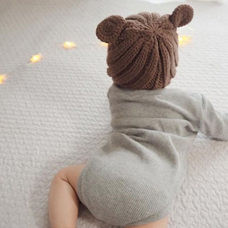 即納あり◇手編みくま耳ニット帽(556) | こどもふく🧸mocokids
