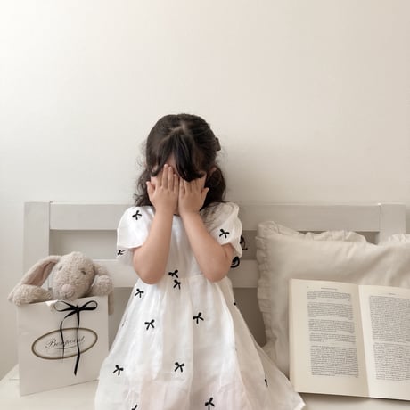 長袖/ 半袖 姉妹お揃いblack miniリボンロンパースorワンピース(4045)