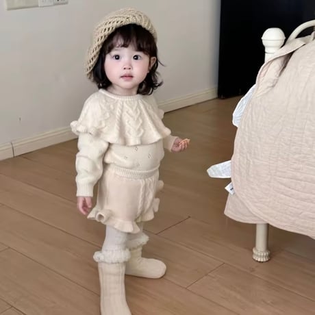 momo 2color ハート編みツイストニットセットアップ(1206)