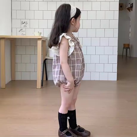 姉妹お揃い mocaチェックショルダーコットンレースワンピースorワンピース(1406)