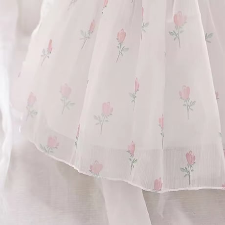white spring flower pink blueベビードレス(824)