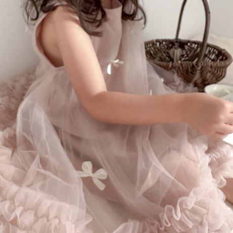 kids pink/white ミニリボンAラインチュチュドレス(826)