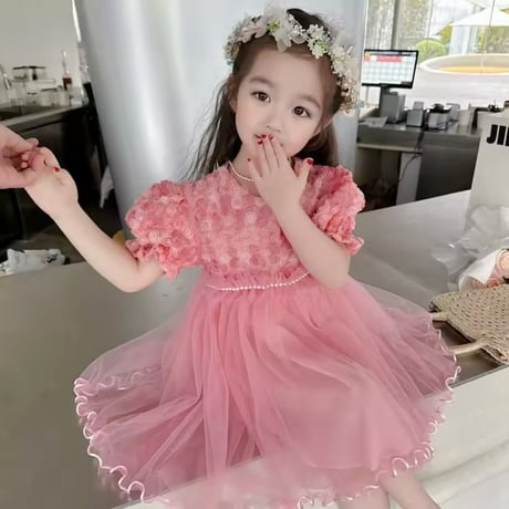kids pink/purple ローズたっぷりチュールドレス(1137)