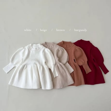 4color くすみ暖色カラーぽわん袖ニットワンピース(2320)