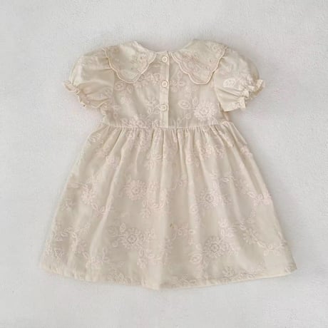 姉妹お揃いbeigeコットンレース刺繍ワンピースorスカートロンパース(1459)