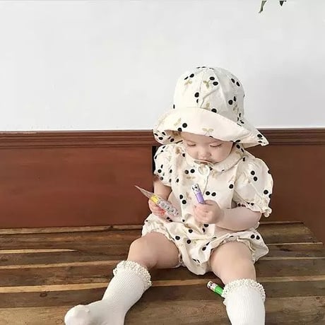 帽子付きチェリーフラワー襟付きロンパース(1113)