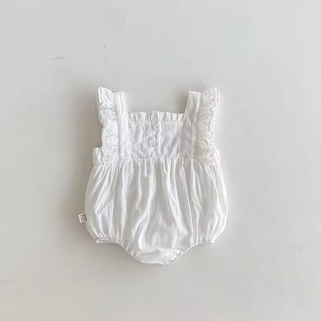 white×apricot ノースリーブコットンレースsummerロンパース(1121)