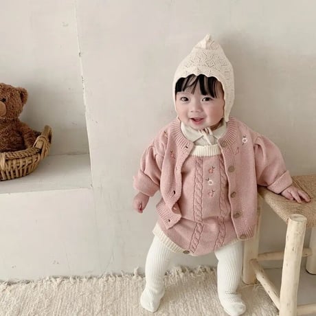 pink 小花柄ニットガーデンorニットサロペット(3271)