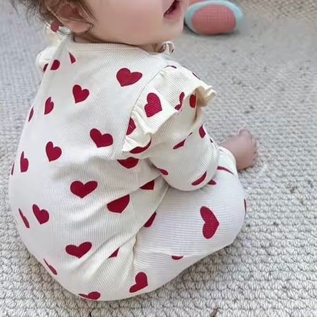 BabyGirl zip長袖ロング丈リブフリルロンパース(1222)