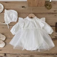 white ボンネットsetセレモニーレースドレスロンパース(983)