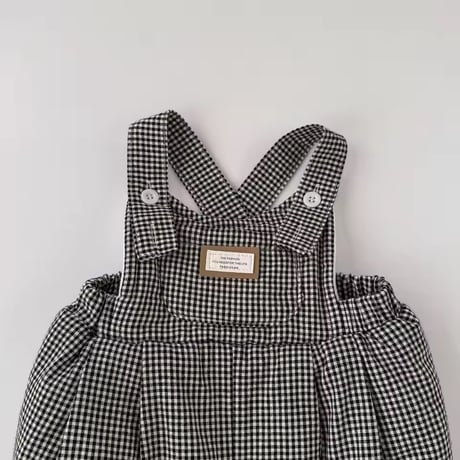 black/brown ギンガムチェックフリースサロペット(979)
