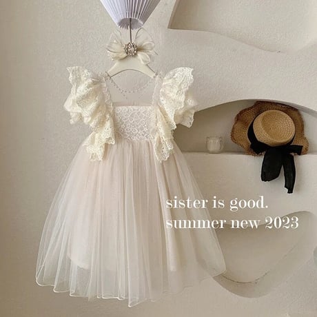kids 3color ショルダーフリルシフォンチュールパステルドレス(3108)