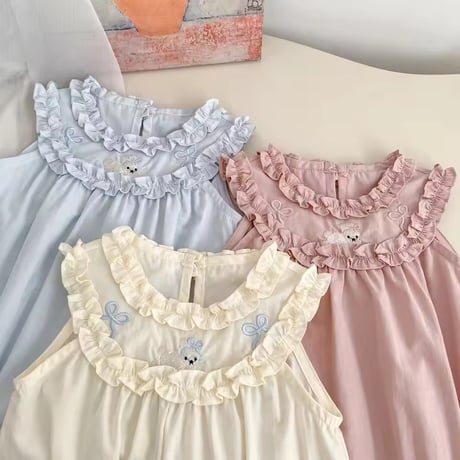 3color うさぎ刺繍Uフリルロンパース(2322)