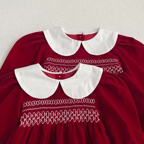 Xmasレッド姉妹お揃い刺繍デザインロンパースorワンピース(1045)