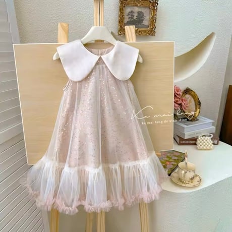 Round collarスパンコールAラインドレス(4108)