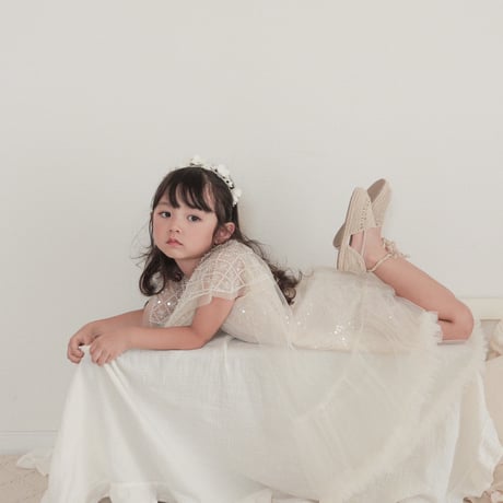 kids スクエアネックビジュー×スパンコールドレス(370)