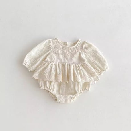レースドッキングリネンスカートロンパース(971)