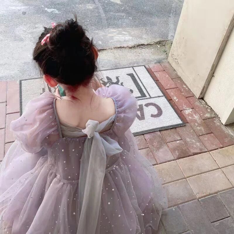 kids キラキララベンダーバックリボンチュールドレス(2067) | こども