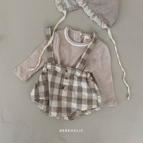 即納【bebeholic】check suspenders bloomers(b55)