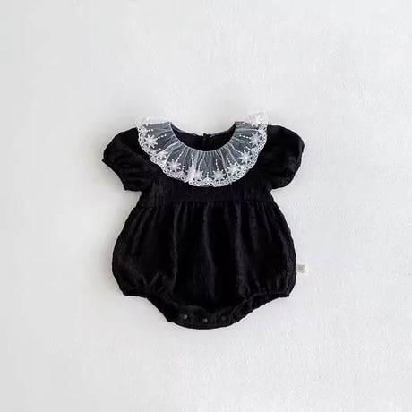 beige×black confetti laceパフスリーブロンパース(1102)