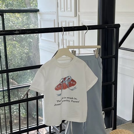kids パステルブルーリボンブレッドtシャツ(4130)