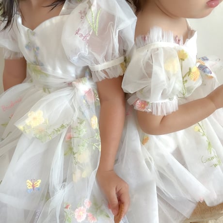8color flower gardenショートスリーブリボンチュールロンパースドレス(894)