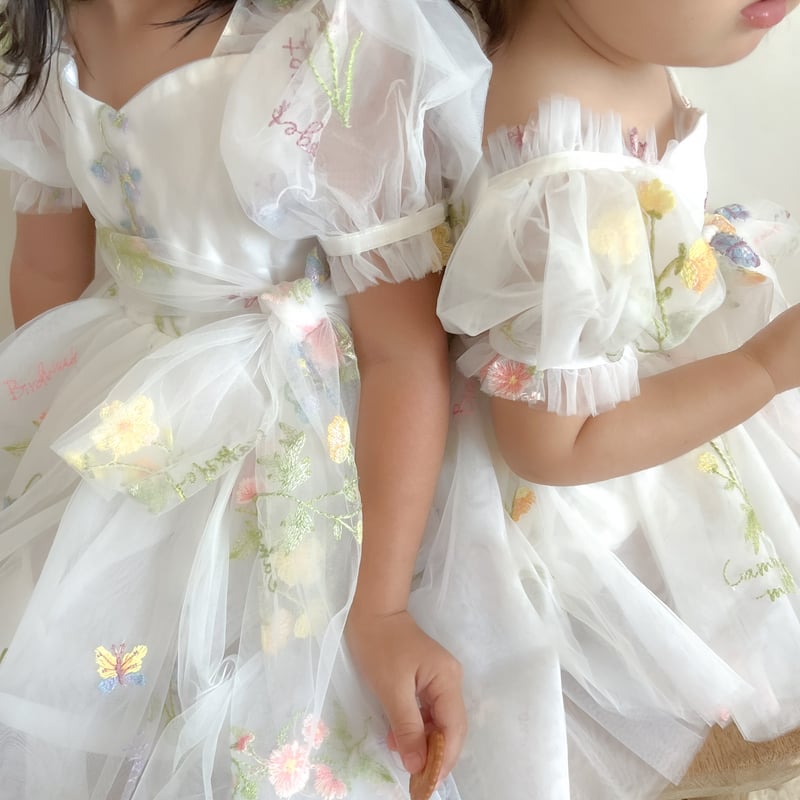 8color flower gardenショートスリーブリボンチュールロンパース