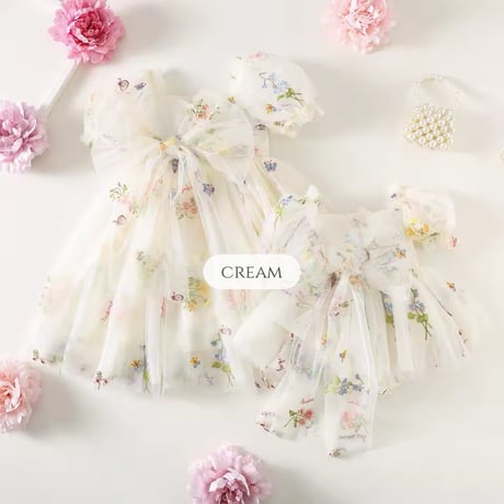 8color flower gardenショートスリーブリボンチュールドレス(916)