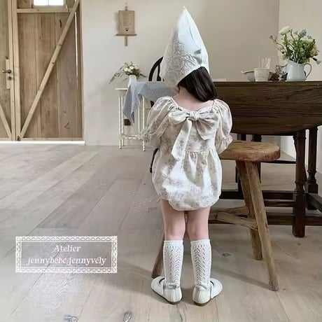 jennybebe 姉妹お揃いヴィンテージフラワーバッグリボンロンパースorワンピース(1014)