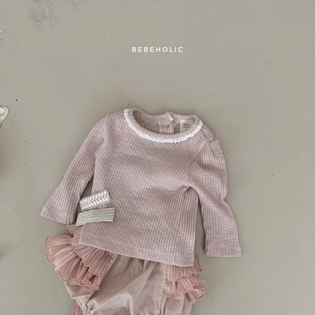 即納【bebeholic】lace  rib shirt(b52)