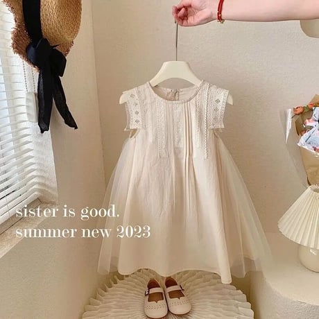 即納あり◆kids 3color A-lineノースリーブフレアドレス(3227)