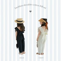 kids black/cream バックシャンショルダーコットンフリルセットアップ(1244)
