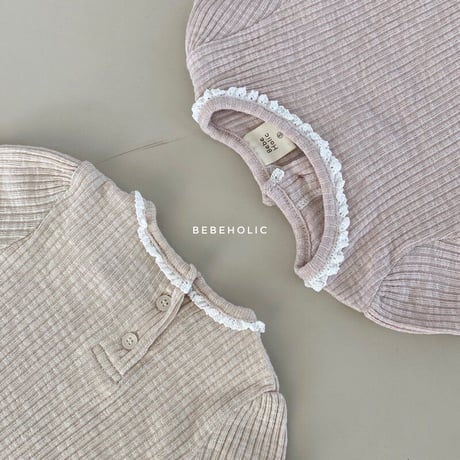 即納【bebeholic】lace  rib shirt(b52)