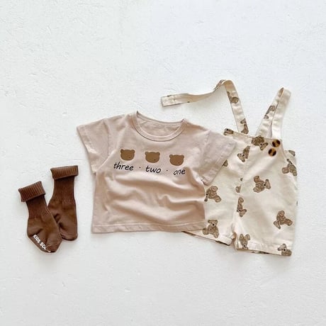 即納あり✩くま×ドットサロペットor threeくまTシャツコーデ(2078)